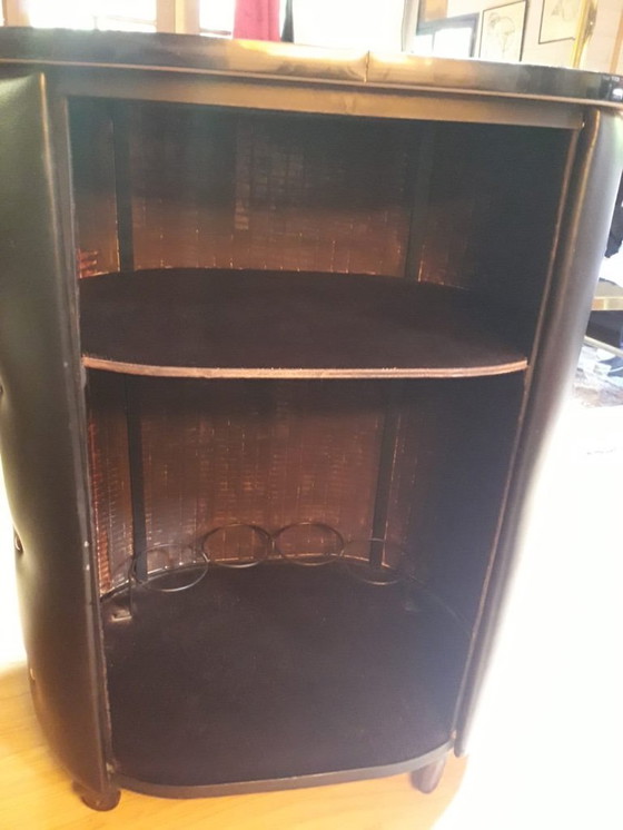 Image 1 of Faux Leather & Brass Dry Bar, France Mid 20th Century