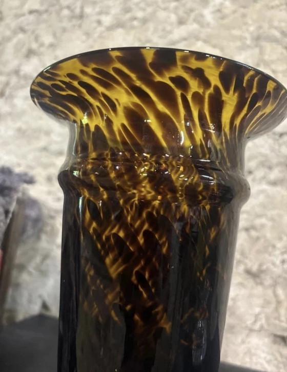Image 1 of Mouth-blown tortoise rare Bohemian art glass vase