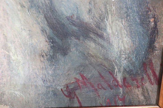 Image 1 of Olieverfschilderij op canvas, Portret van een jonge vrouw, Italië Gesigneerd en gedateerd 1917