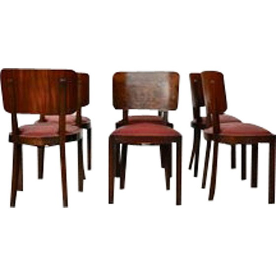 Image 1 of Set of 6 vintage Italian walnut dining chairs, 1930s