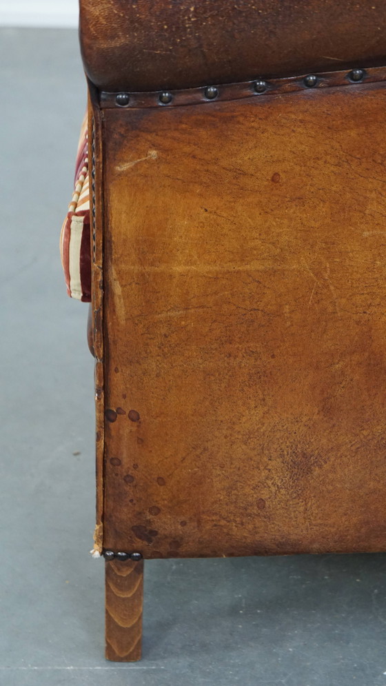 Image 1 of Vintage Cognac-Kleurige Clubfauteuil Gemaakt van Schapenleer