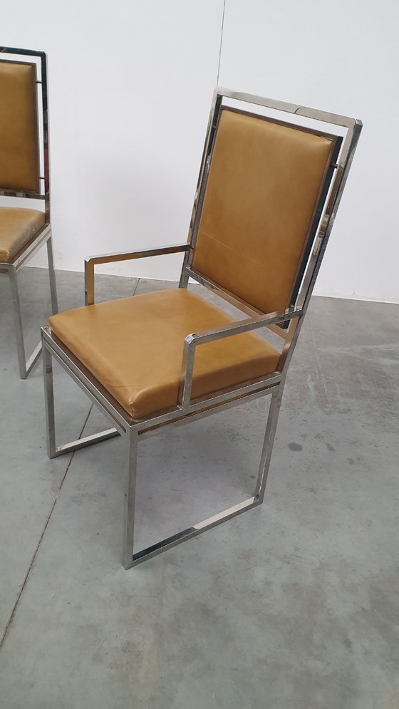 Willy Rizzo Vintage SQ Chair Set Hollywood Regency 70s Design Italy – Dining chairs, Skai (photo 5 of 16)