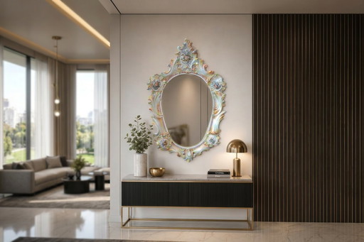 Magnificent Art Mirror in Polychrome Ceramic – Maria Pegoraro for Riccardo Capuzzo Bassano – 1950