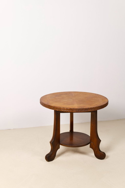Table d'appoint Art Déco en chêne à deux niveaux, Belgique, années 1930