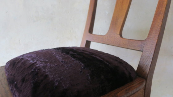 Image 1 of Chaise d'appoint Art Nouveau en chêne et velours violet royal, années 1900