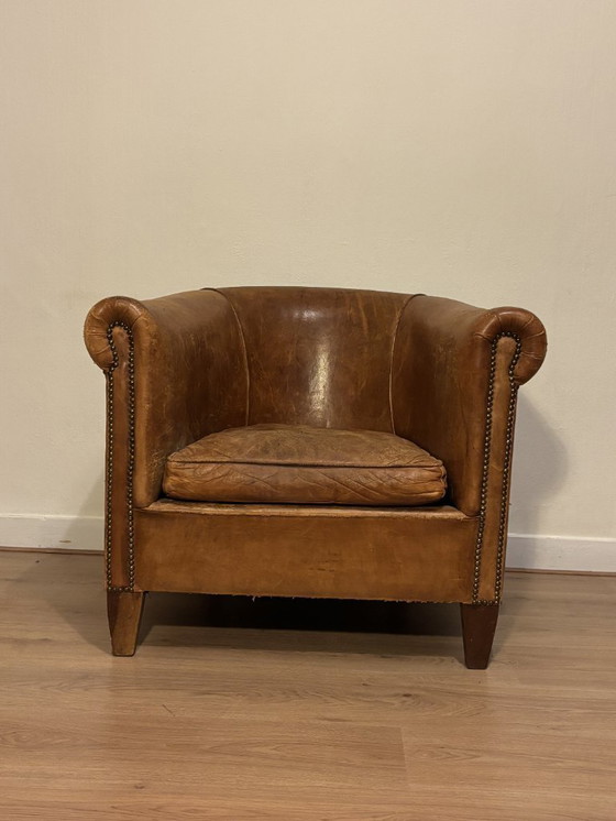 Image 1 of Set of 2 Vintage Cognac Club Armchairs Design Dutch Leather