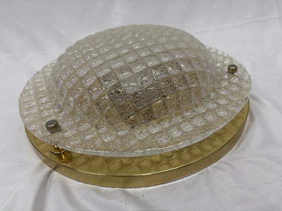 Image 1 of Vintage Fischer Leuchten ceiling lamp ice glass & brass 60/70