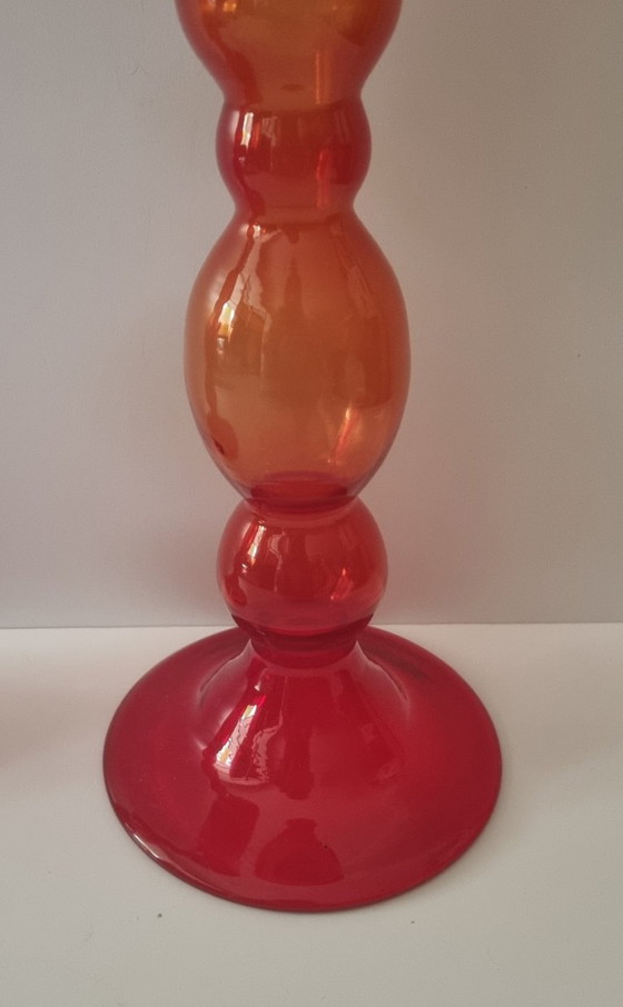 2x Italian Art Glass Chalice Vases 39.5 cm High, Glass art, Red (photo 3 of 6)