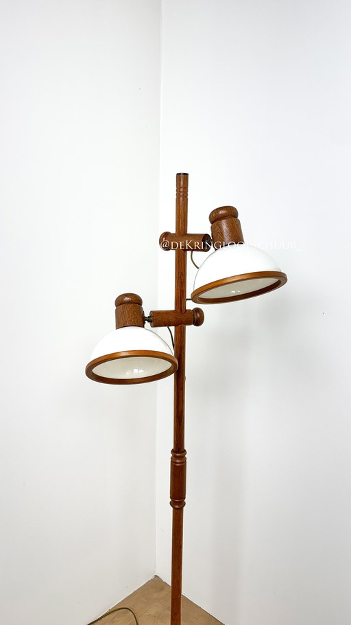 Vintage-Stehlampe aus Holz von Steinhauer mit zwei Schirmen