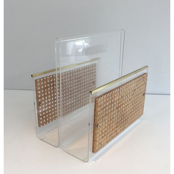 Image 1 of Pair of vintage magazine racks in plexiglass and brass, France 1970