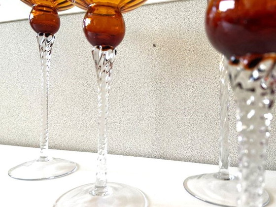 Image 1 of Élégant Quintuor Photophores Bougeoirs en Verre Cristal Art Design Empoli Italie