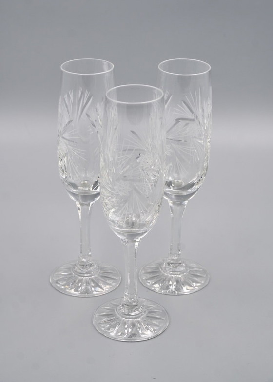 Image 1 of 6 Vintage-Style Crystal Champagne Flutes, 1960s Style