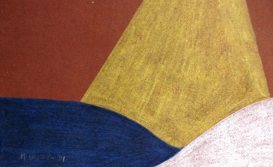 Image 1 of Buntstiftzeichnung Abstrakter Leuchtturm Bunstiftzeichnung auf Malkarton signiert und datiert ohne Rahmen vintage Bild