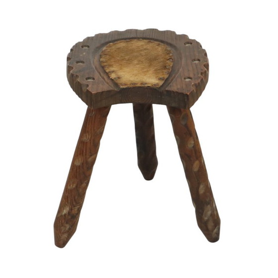 Image 1 of Spanischer Milchhocker, Brutalistischer Dreibeinhocker