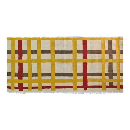 Piet Mondrian New York City Loper | Handgeweven Wol op Katoen | Kunst Gangloper | 26 × 67 inch 65 x 170 cm (photo 2 of 10)