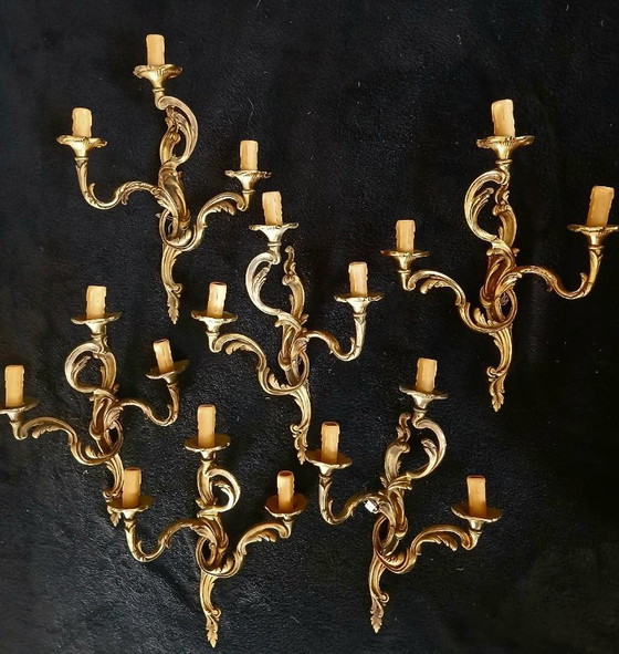 Image 1 of Large set of Louis XV rocaille style bronze wall sconces
