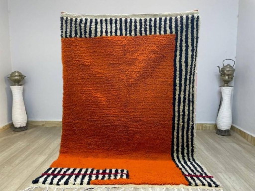 Tappeto in lana arancione fatto a mano, 250 cm x 150 cm