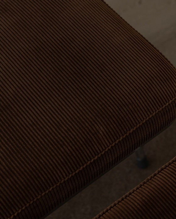 Image 1 of Vintage chromen klapstoelen (paar) | Bruine corduroy bekleding | Stijl uit het midden van de 20e eeuw / jaren 70