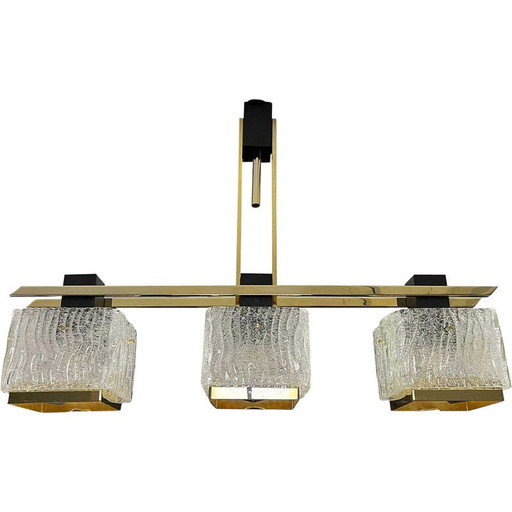Vintage kroonluchter van messing, metaal en glas voor Arlus, jaren 1960