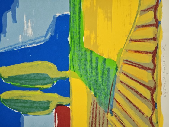 Image 1 of Ingelijste zeefdruk Willem Brauck (1946-2014) "Goud Golvend" 2000 51x71cm
