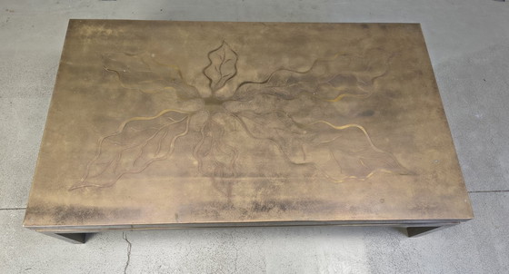 Image 1 of Vintage etched brass coffee table signed by Willy Daro, 1970s