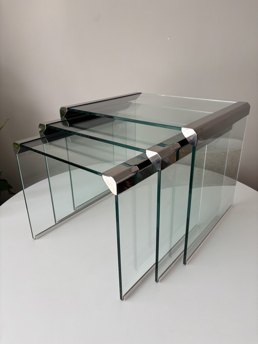 Galotti & Radice "T35" nesttafels glas 1975 Italiaans design