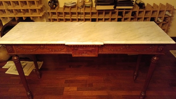 Consolle Classica Neoclassica / Luigi XVI, Grembiule in Legno con Sottili Dettagli Intagliati e Sue (photo 4 of 5)