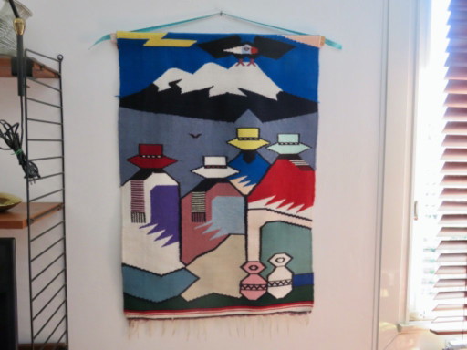 Gran tapiz de lana, Colombia, tejido a mano, arte popular, Sudamérica, 1970