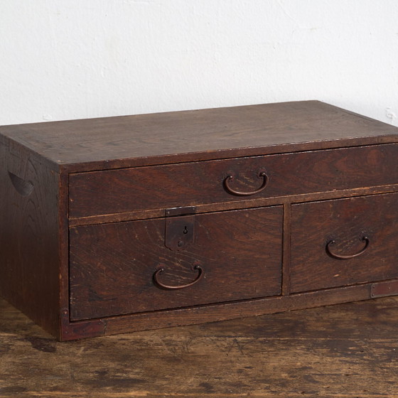 Antique Japanese Desk Chest with Three Drawers – Meiji / Taishō Period (c. ) (photo 4 of 40)
