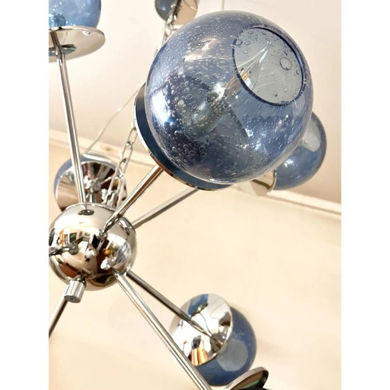 Image 1 of Lustre Sputnik « Pulegoso » en verre de Murano bleu, style moderne du milieu du siècle