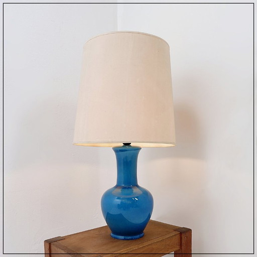 Lampe de table en céramique bleu turquoise - années 1960