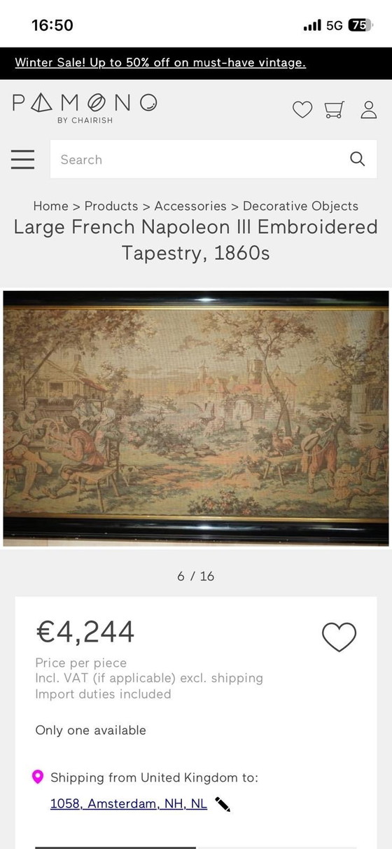 Image 1 of Arazzo vintage unico di grandi dimensioni raffigurante un folletto – 184 x 81 cm