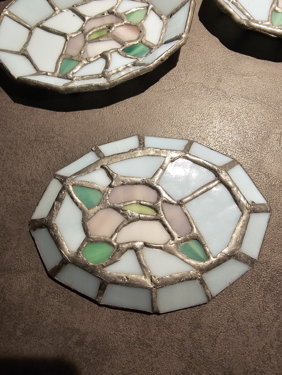 Image 1 of Vintage Tiffany Style – Glas-in-lood set van 6 kopjes & schoteltjes