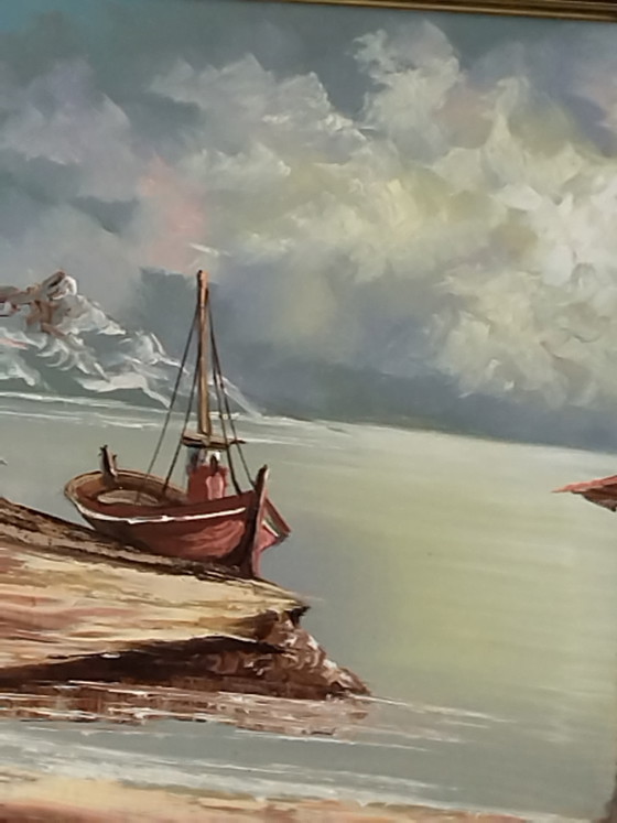 Image 1 of Vintage marine oil painting, 50x43cm