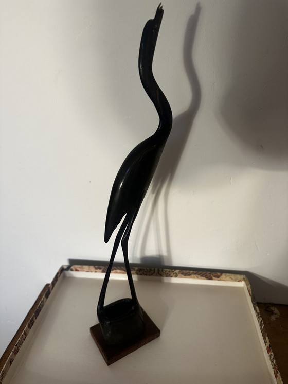 Image 1 of Grand Oiseau en Bois Noir Sculpté- Période Art-Deco H 43 cm