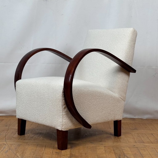 Fauteuil vintage Jindřich Halabala en bouclé blanc, années 1930 - UP Závody, Mid-Century Modern Icon