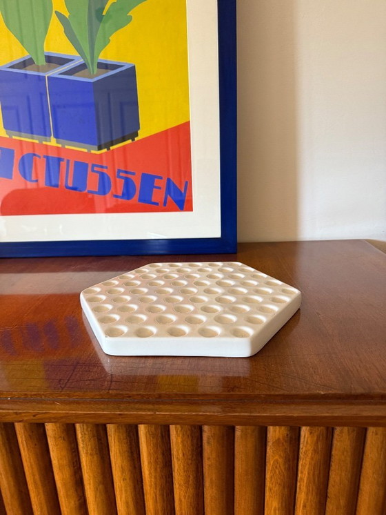 Image 1 of Assiette en céramique blanche de l'ère spatiale, Ennio Lucini, Gabbianelli Italie vers 1970