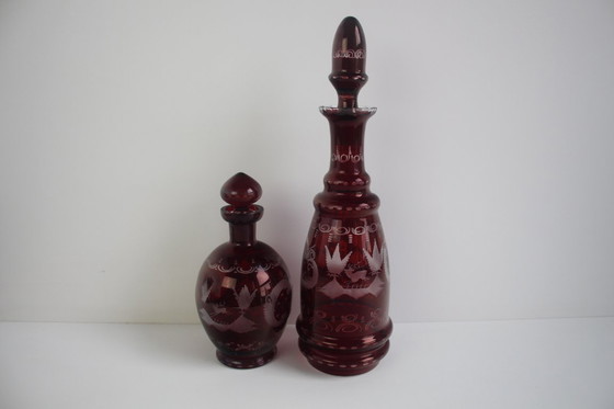Image 1 of Antique Set of 36 pieces of Artistic cut Ruby red glass, Egermann, 1950's. 