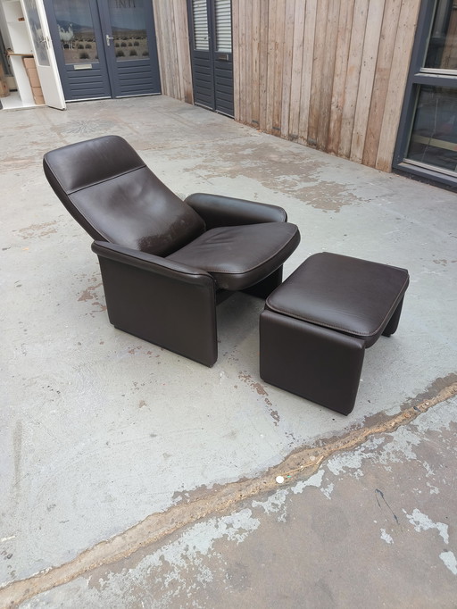 2 Vintage desede De Sede Switzerland cou cuir ds50 DS 50 fauteuils et hocker marron foncé