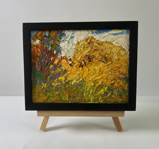 Original Oil Painting Rural Life Landscape In The Summer Field