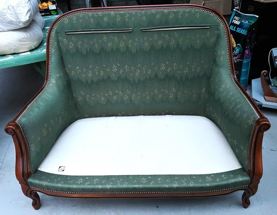 Image 1 of Complete woonkamerset in Louis XV-stijl - 2-zitsbank + 2 Bergère fauteuils - Jacquardstof - uitzonderlijk comfort