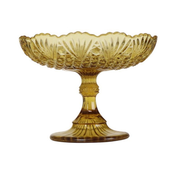 Frutero alto Art Déco color ámbar, cristal de la época de la Gran Depresión, 17 cm. – Accesorios de mesa (photo 3 of 13)