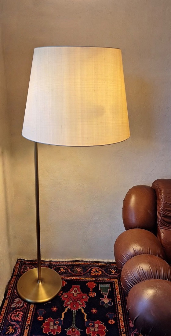 Image 1 of Walter von Nessen Brass Floor Lamp with Multi-Adjustable Swivel Arm and Uplight, USA 1960s