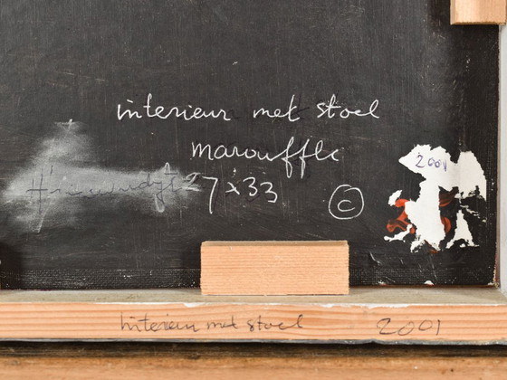 Image 1 of Helen Nieuwendijk (1946) - Interno con sedia - 2001 - Acrilico su marouflé - 27 x 33 cm