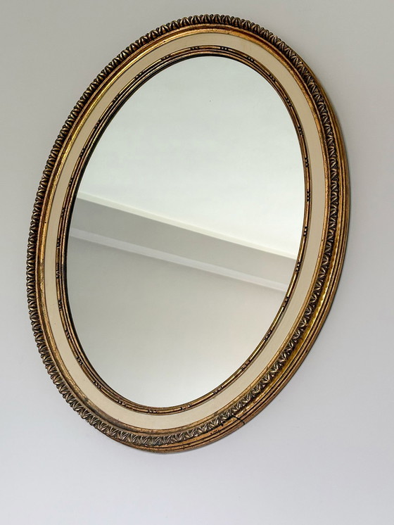 Image 1 of Pair of Oval Mirrors with Gold Finish, Italy, 1950s