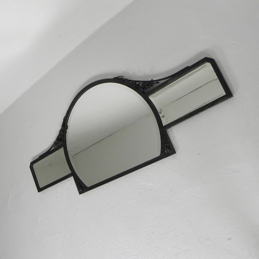 Art Deco mirror with faceted glass in a steel frame, 1930s