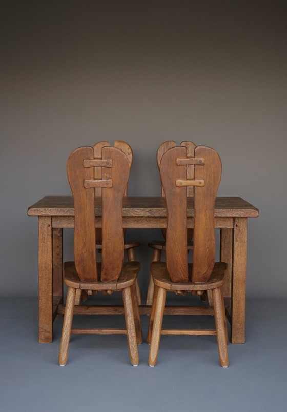 Image 1 of Set da pranzo brutalista in rovere massiccio di De Puydt, Belgio. 1970s