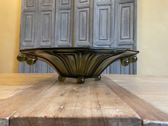 Image 1 of Coupe à fruits style Art déco 1930, vert mousse français