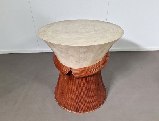 Vintage Dining Table | Stone and Rattan | 1970s – Glass (photo 3 of 10)