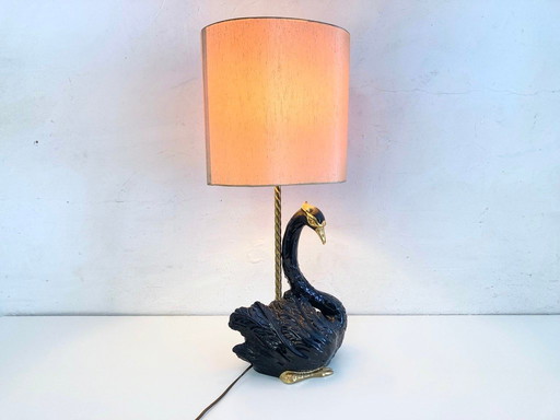 Lámpara de mesa de cerámica esculpida con forma de cisne de Ceramiche Zanotto, Bassano.